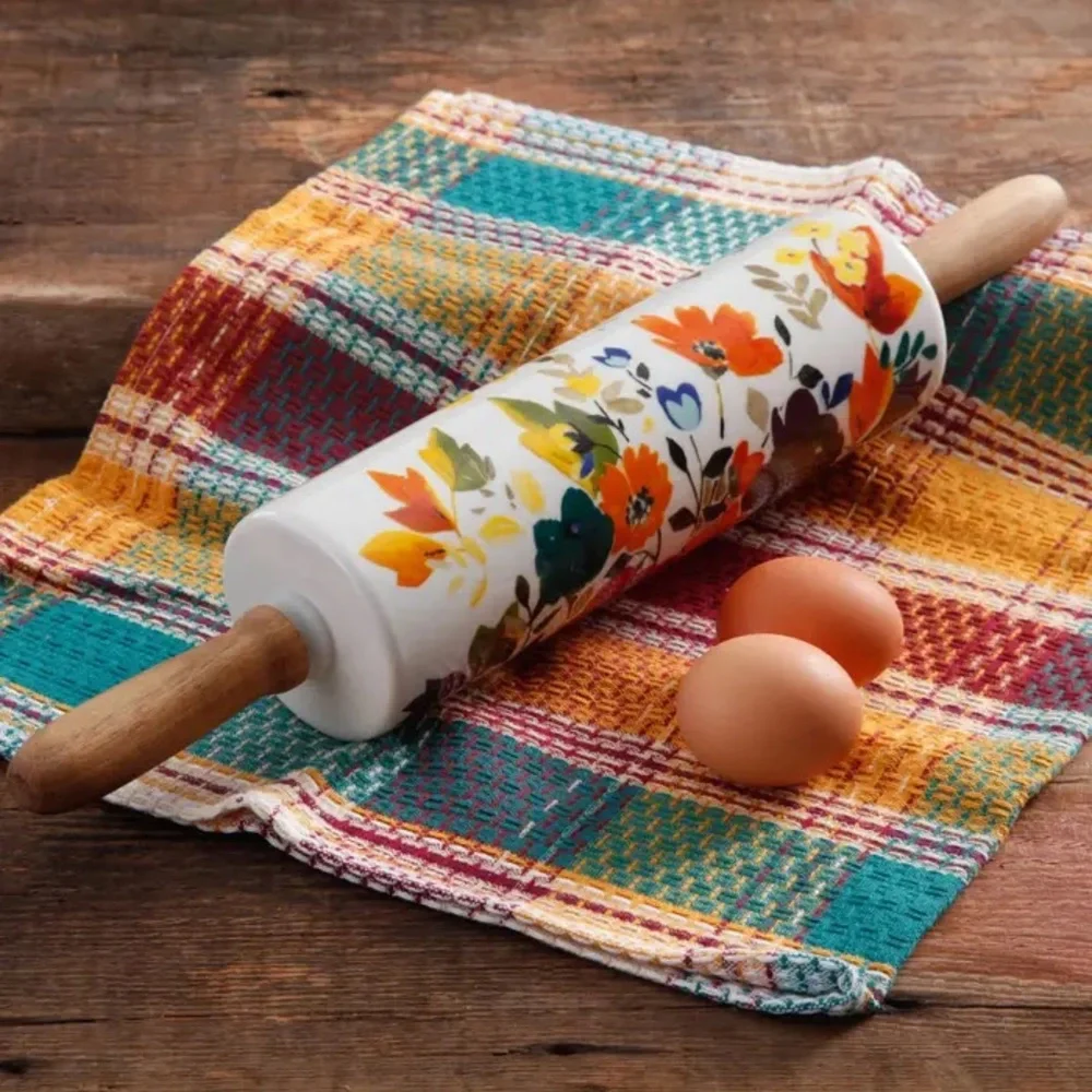 Last One! 🌺 Like New Pioneer Woman Timeless Floral Fall Ceramic Rolling Pin - Picture 3 of 6
